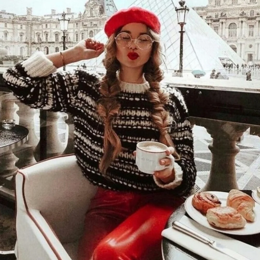 Women's Red Wool Blend French Beret Hat Parisian Fall Winter Classic preppy